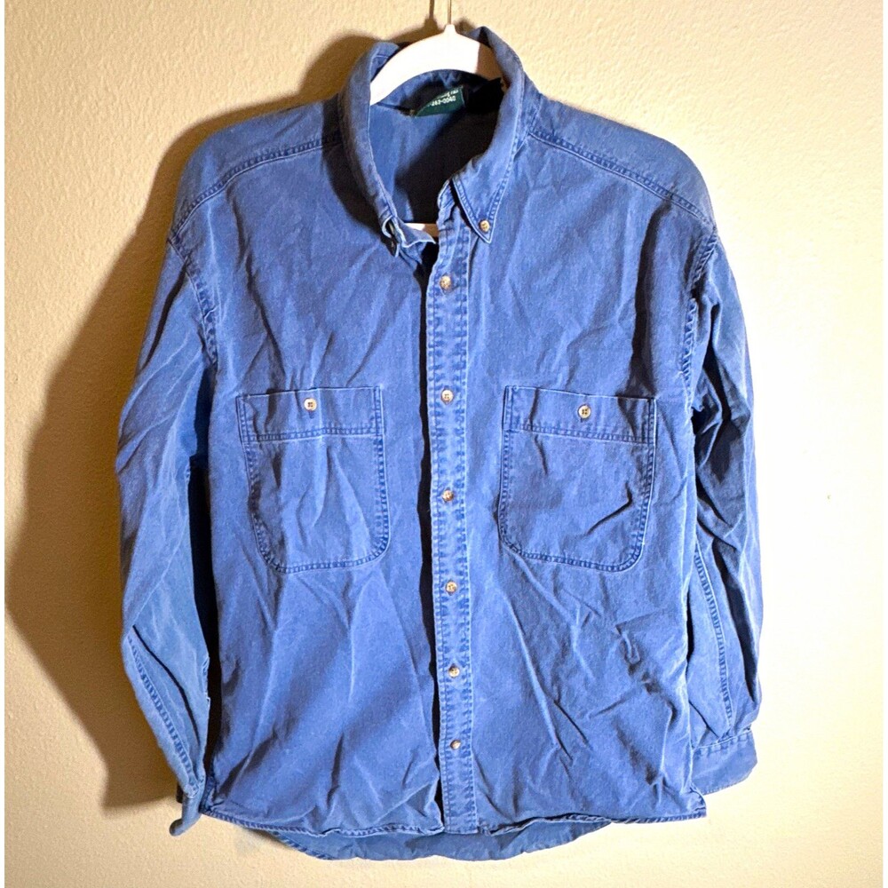 Coldwater Creek Men’s Denim Button-Down Shirt Long Sleeve Blue Solid M
